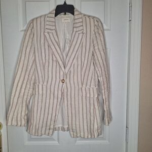 Bohme Cream and Tan Striped Linen Jacket Size Small
